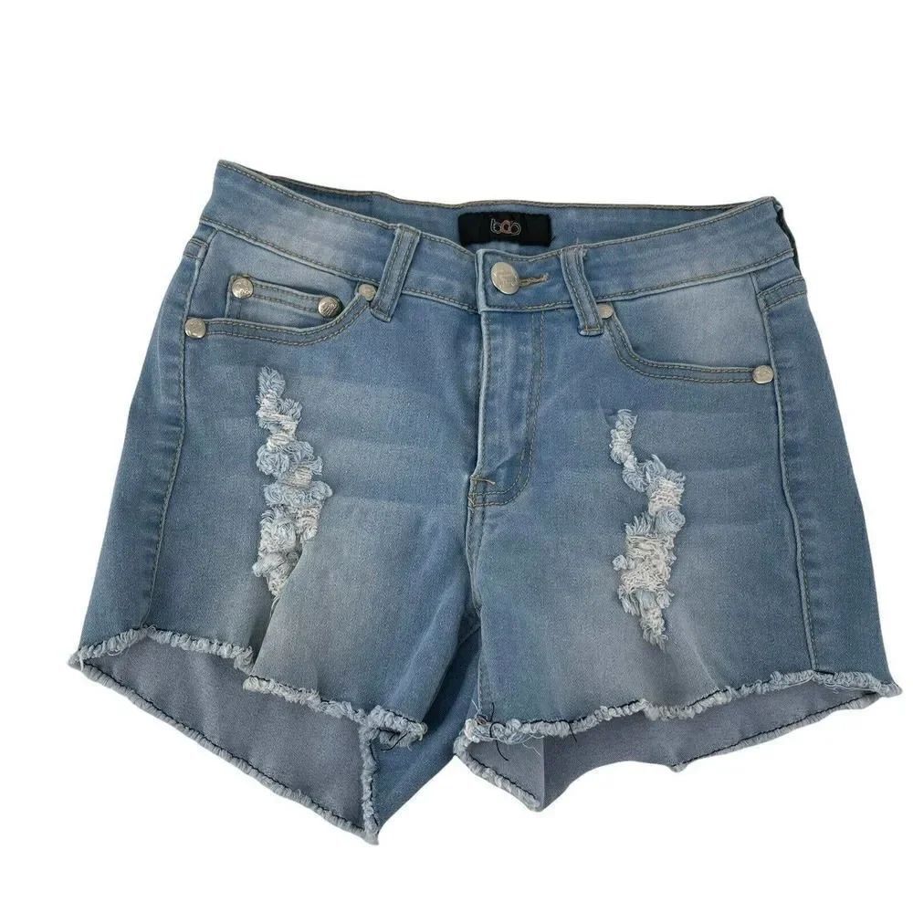Jean Shorts Light Wash Cut Offs Distressed Stretch Fit Juniors Size 7 BQB Casual